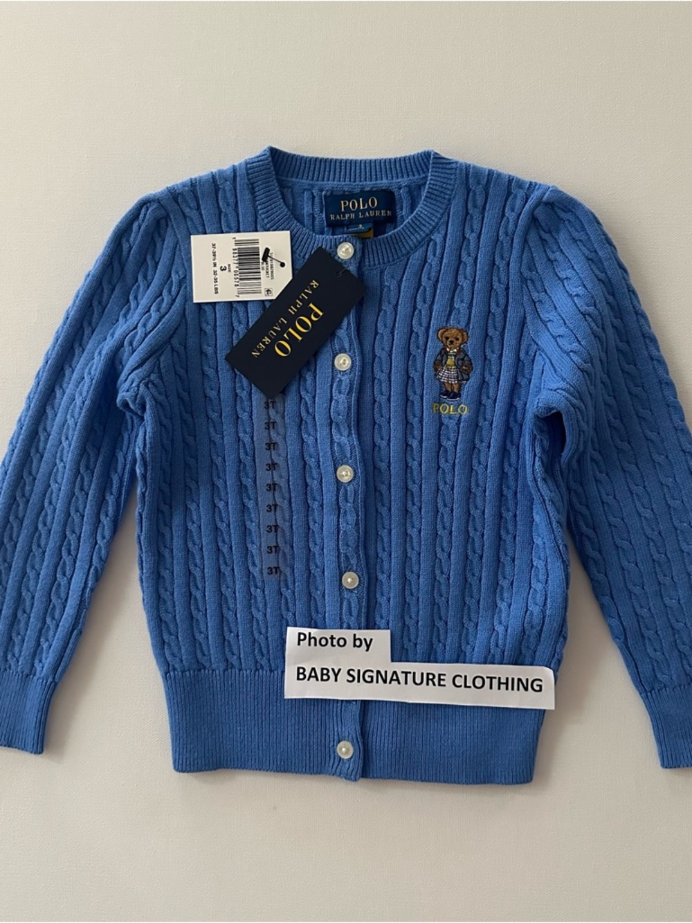 Polo Ralph Lauren 3T Toddler Girl Blue Bear Cable-Knit Cardigan Sweater NWT